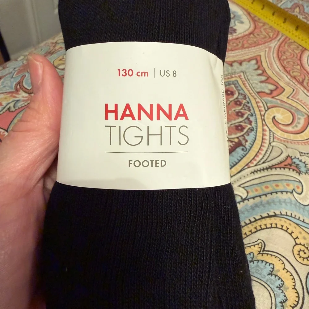 Hanna Andersson Hanna Tights Kids Black Footed Cotton Blend Size 130 US 8 NEW